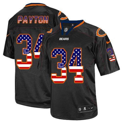 Men's Elite Walter Payton Nike Jersey Black - #34 USA Flag Fashion NFL Chicago Bears